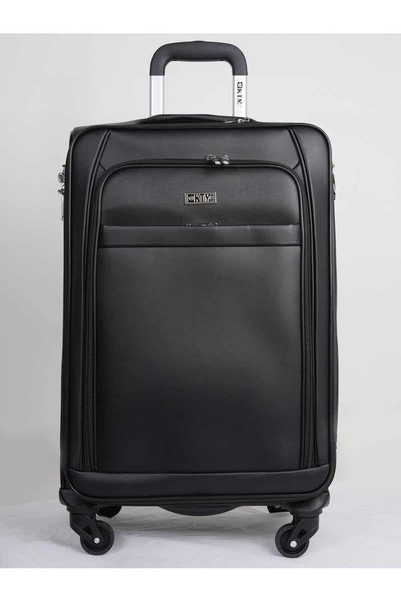 Large Leather Luggage Lightweight Trolley Bag with 4 Spinner Wheels and Built in Combination Lock 30 inch Black