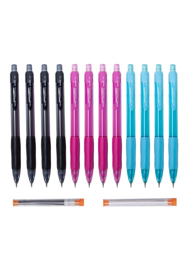 AIHAO Mechanical Pencil 0.9, Thick Point, Hb Lead Pencils With Refills And Cap Erasers, Comfort Grip, Assorted Barrel Colors, 12 Pack  - Image 1