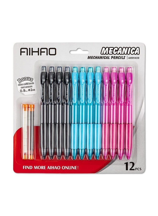 AIHAO Mechanical Pencil 0.9, Thick Point, Hb Lead Pencils With Refills And Cap Erasers, Comfort Grip, Assorted Barrel Colors, 12 Pack  - Image 2