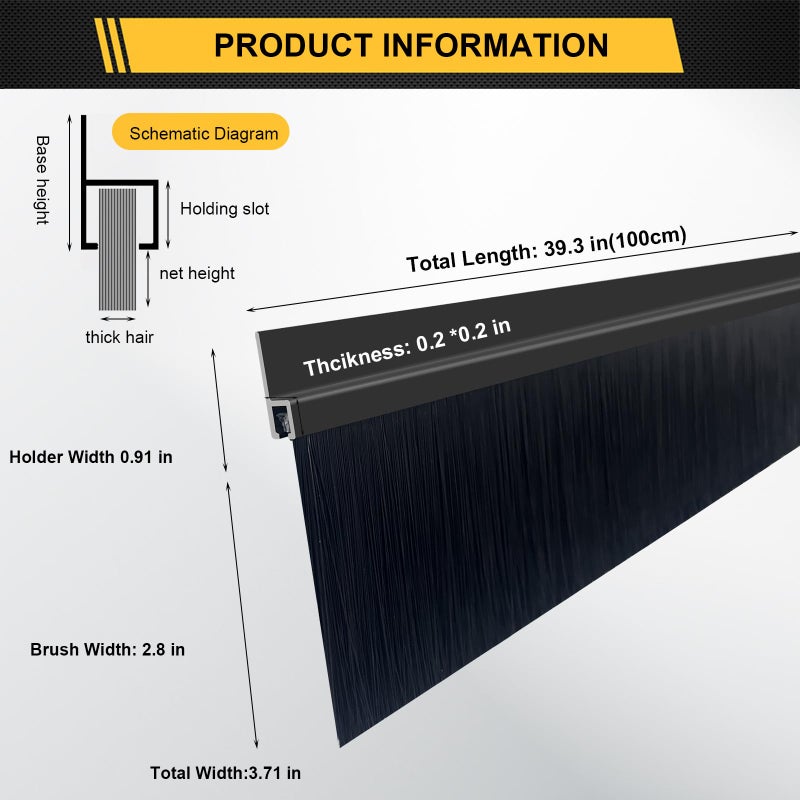 CEPIA 4-Pack Garage Door Brush Seal â€“ Cepia Black Bottom Sweep â€“ Roll-Up Door Stripping, 2.80" Wide x 39.3" Long, Aluminum Alloy Base, Ideal for Exterior Doors and Industrial Use (157.5 in / 400 cm) - Image 2