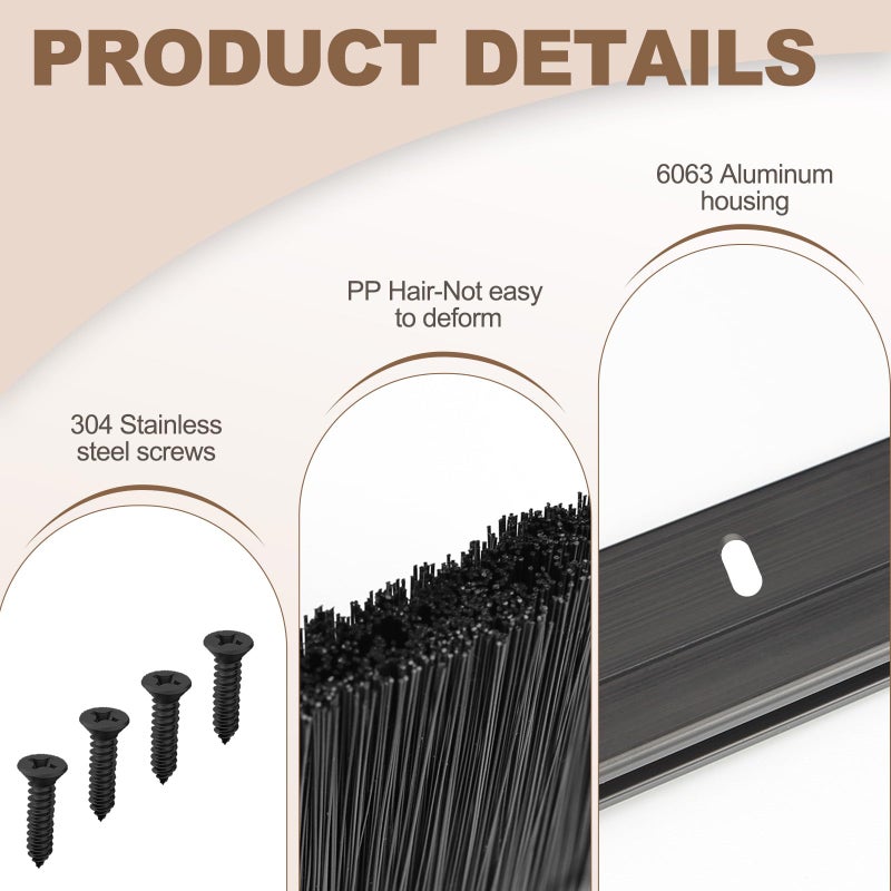 CEPIA 4-Pack Garage Door Brush Seal â€“ Cepia Black Bottom Sweep â€“ Roll-Up Door Stripping, 2.80" Wide x 39.3" Long, Aluminum Alloy Base, Ideal for Exterior Doors and Industrial Use (157.5 in / 400 cm) - Image 4