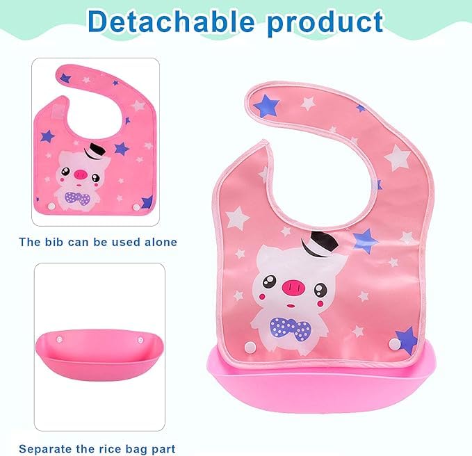 BabyGo Silicone Baby Feeding Bib with Pocket | Waterproof Food Catcher Bib for Babies, Infants & Toddlers | Adjustable Neck | Soft, Washable & Reusable | Ideal for Self Feeding & Weaning | Pack of 1 - Image 5