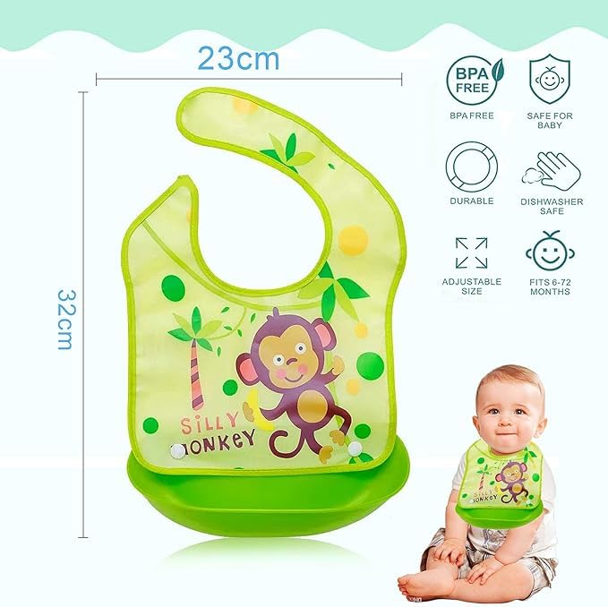 BabyGo Silicone Baby Feeding Bib with Pocket | Waterproof Food Catcher Bib for Babies, Infants & Toddlers | Adjustable Neck | Soft, Washable & Reusable | Ideal for Self Feeding & Weaning | Pack of 1 - Image 3
