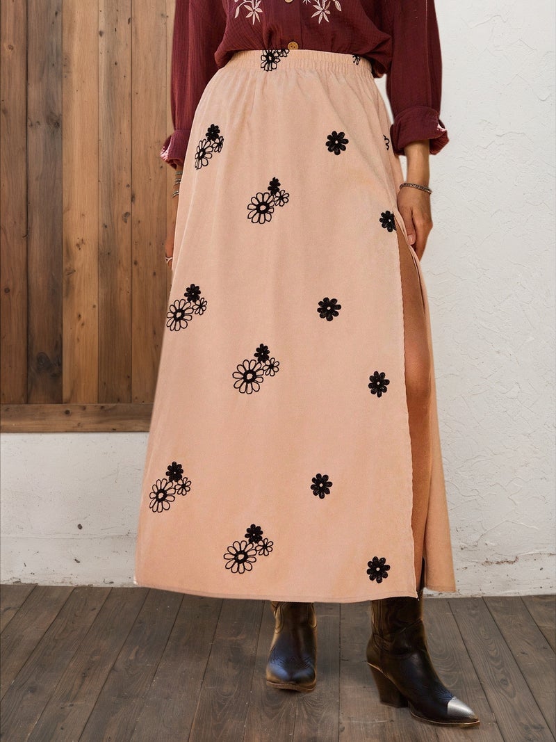 Fashion Print Patchwork High Waist Split Midi Skirt - Image 3