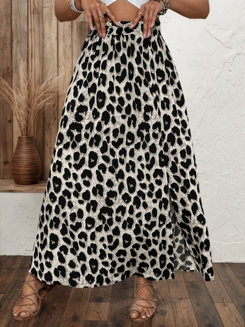 Fashion Print Patchwork High Waist Split Midi Skirt - Image 2