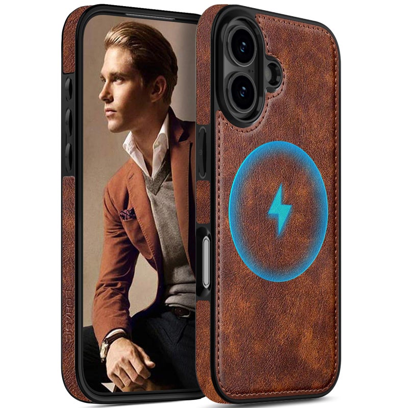 LOHASIC for iPhone 17 Leather Case Compatible with MagSafe, Slim Luxury PU Non-Slip Grip Rugged Bumper Shockproof Protective Cover Men Women Phone Case for iPhone 17 6.3" 2025 - Brown - Image 1