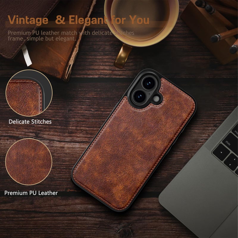 LOHASIC for iPhone 17 Leather Case Compatible with MagSafe, Slim Luxury PU Non-Slip Grip Rugged Bumper Shockproof Protective Cover Men Women Phone Case for iPhone 17 6.3" 2025 - Brown - Image 4