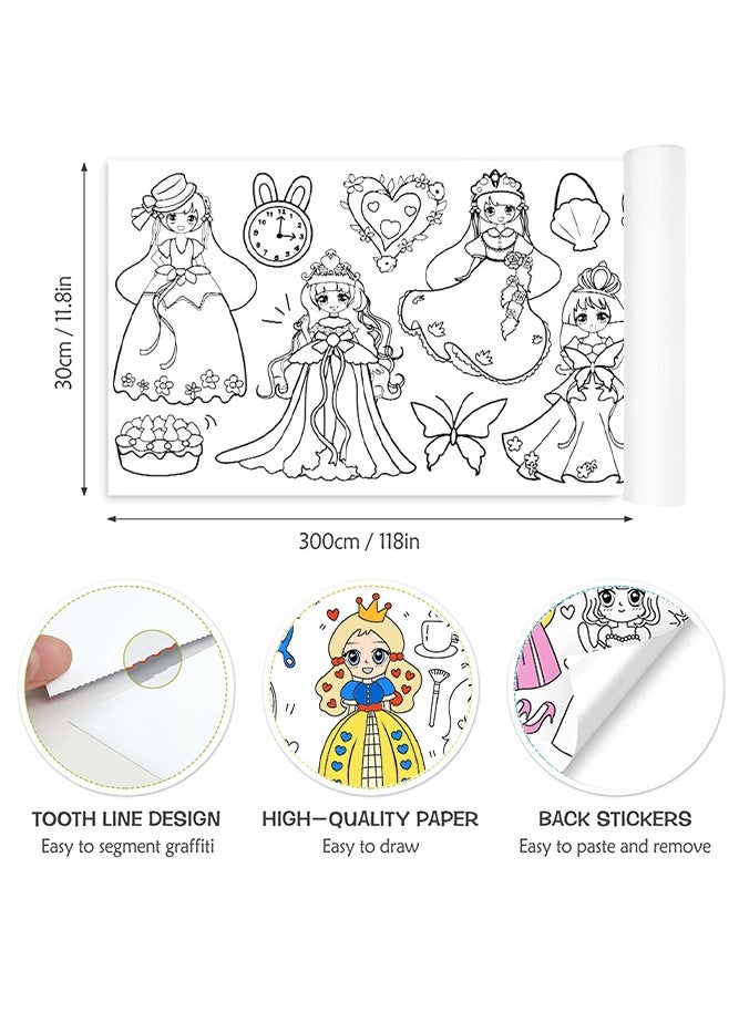 Bebiland - Kids Drawing Roll with Princess Pattern Coloring Drawing Paper for DIY Painting Color Filling - Image 1
