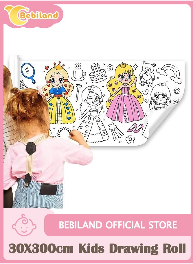 Bebiland - Kids Drawing Roll with Princess Pattern Coloring Drawing Paper for DIY Painting Color Filling - Image 1
