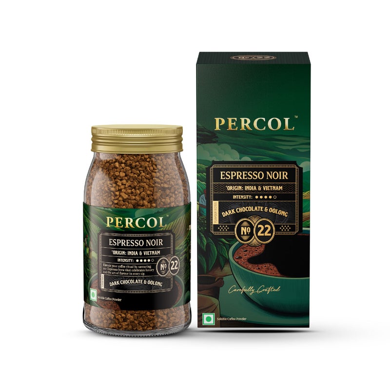 Percol قهوة بيركول الفورية الممتازة | مزيج إسبريسو نوار 22 | مصنوعة من حبوب مستوردة ممتازة | مجففة بالتجميد | مصممة في المملكة المتحدة | 100 جرام | قهوة نقية 100% | لذيذة وعطرية - Image 1