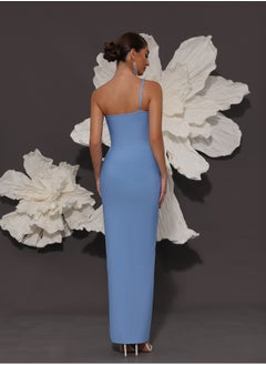 Meilun Women's Blue One shoulder Diamond Studded Evening Dress  - Image 2