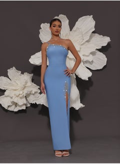 Meilun Women's Blue One shoulder Diamond Studded Evening Dress  - Image 1