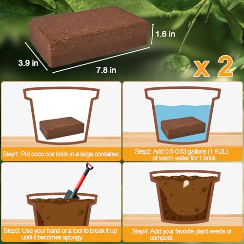 Miuwauer Organic Coco Coir 2 Pcs Compressed Coconut Coir Bricks Coconut Fiber Husk Substrate Mulch Coconut Bark Core Growing Medium Peat Moss Soil High Nutrition for Plants Gardening Seed Starting Soil Mix - Image 2
