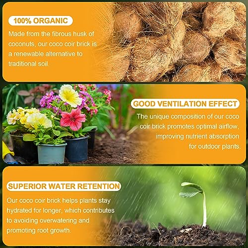 Miuwauer Organic Coco Coir 2 Pcs Compressed Coconut Coir Bricks Coconut Fiber Husk Substrate Mulch Coconut Bark Core Growing Medium Peat Moss Soil High Nutrition for Plants Gardening Seed Starting Soil Mix - Image 4