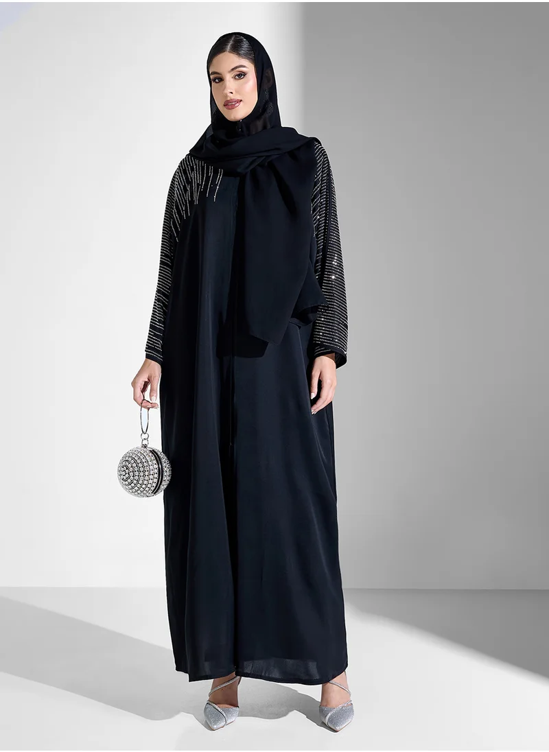 Khizana Abaya With Embellished Sleeves & Sheila