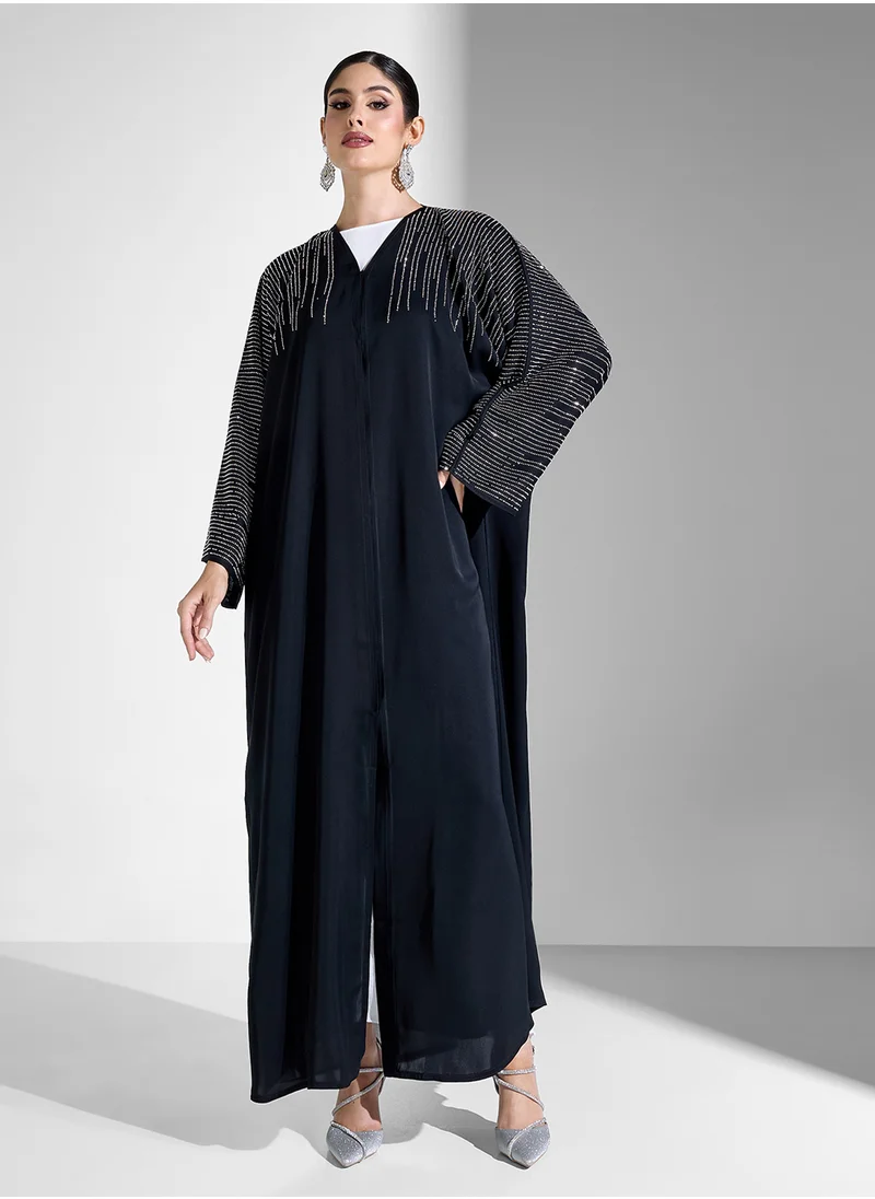 خزانة Abaya With Embellished Sleeves & Sheila