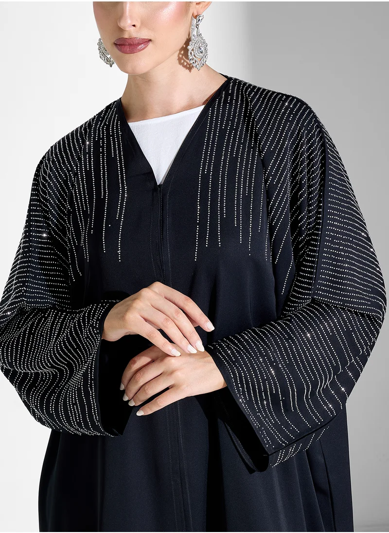 Khizana Abaya With Embellished Sleeves & Sheila