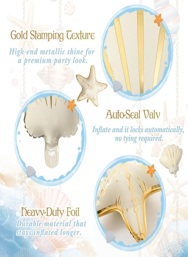 Gejoy 6 Pcs Starfish & Seashell Balloons, Under The Sea Party Decorations, Mermaid Birthday Ocean Theme Balloon for Baby Shower Beach Party Supplies - Image 3