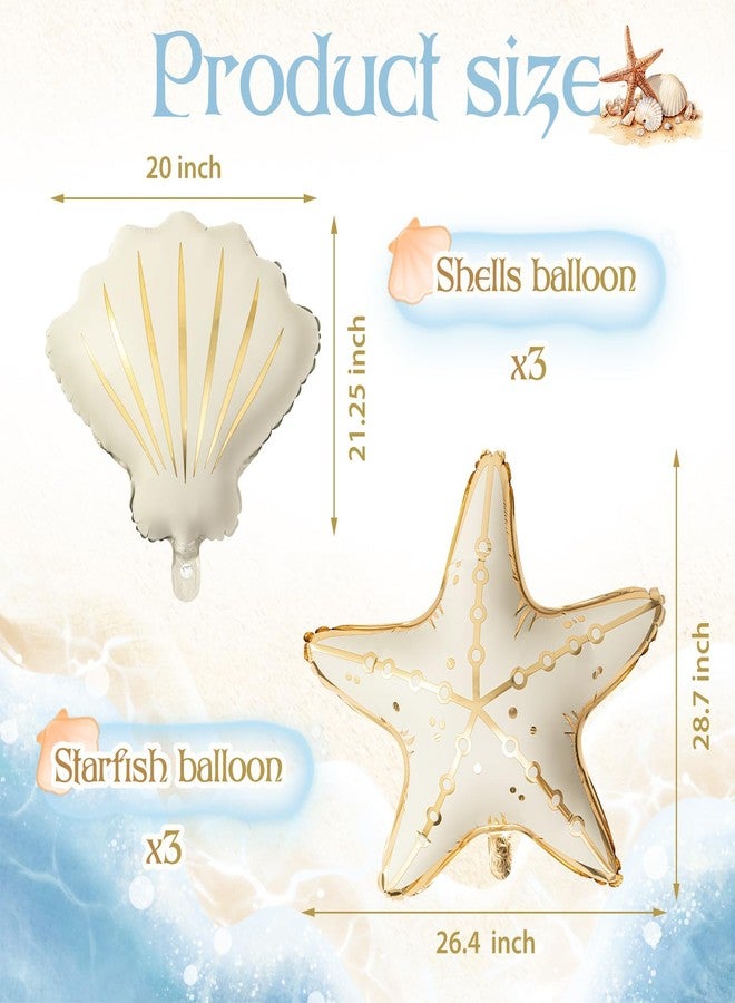 Gejoy 6 Pcs Starfish & Seashell Balloons, Under The Sea Party Decorations, Mermaid Birthday Ocean Theme Balloon for Baby Shower Beach Party Supplies - Image 2