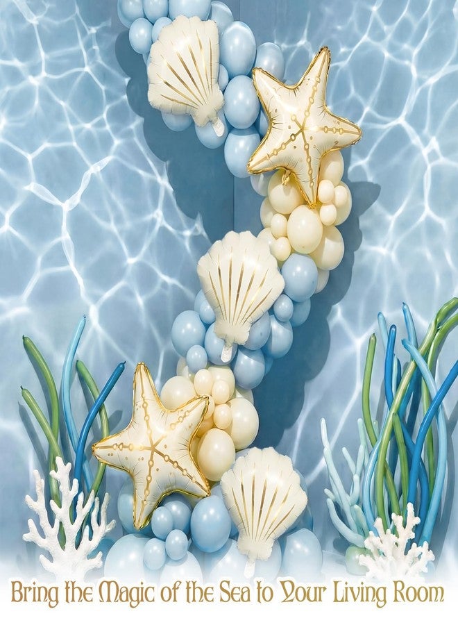 Gejoy 6 Pcs Starfish & Seashell Balloons, Under The Sea Party Decorations, Mermaid Birthday Ocean Theme Balloon for Baby Shower Beach Party Supplies - Image 4