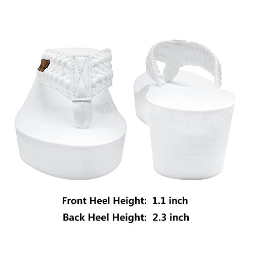 MALIDA Womens Wedge Arch Support Flip Flops Cushion Soft Rubber Midsole Platform Thong Sandals with Rubber Sole,White US 8 - Image 3