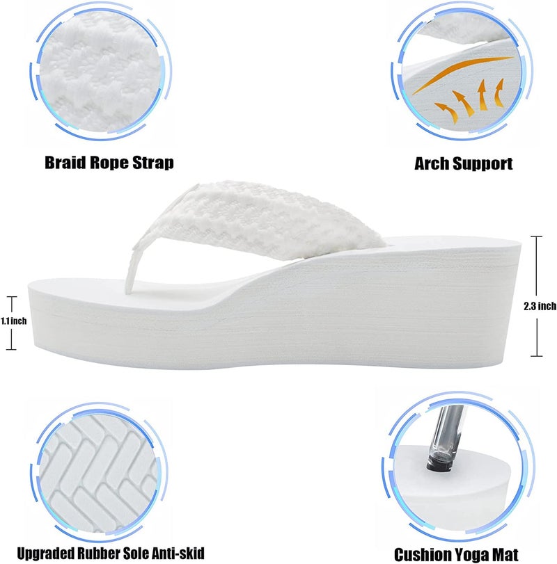 MALIDA Womens Wedge Arch Support Flip Flops Cushion Soft Rubber Midsole Platform Thong Sandals with Rubber Sole,White US 8 - Image 2