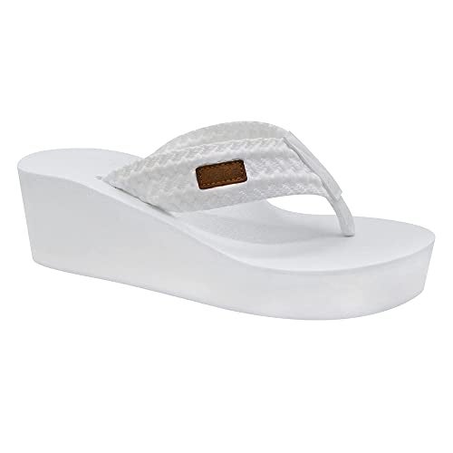 MALIDA Womens Wedge Arch Support Flip Flops Cushion Soft Rubber Midsole Platform Thong Sandals with Rubber Sole,White US 8 - Image 1
