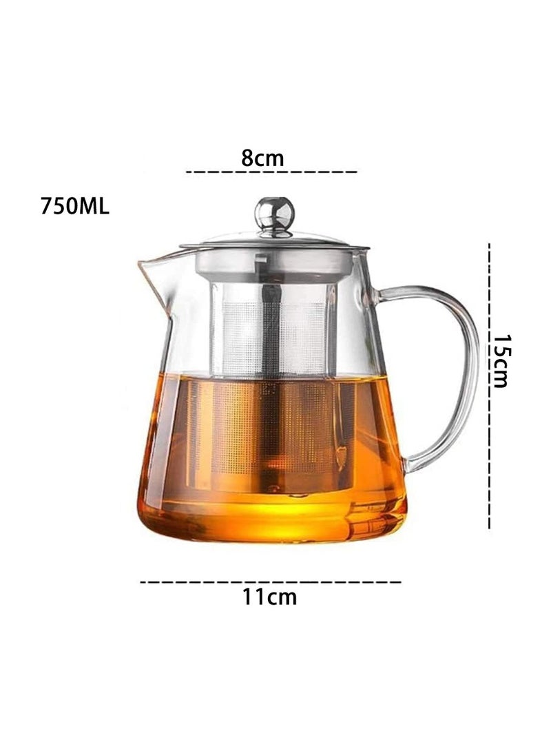 إبريق شاي زجاجي، مصفاة من الفولاذ المقاوم للصدأ، إبريق شاي مقاوم للحرارة، مع مصفاة قابلة للإزالة ومقبض (دائري 750 مل) - Image 4