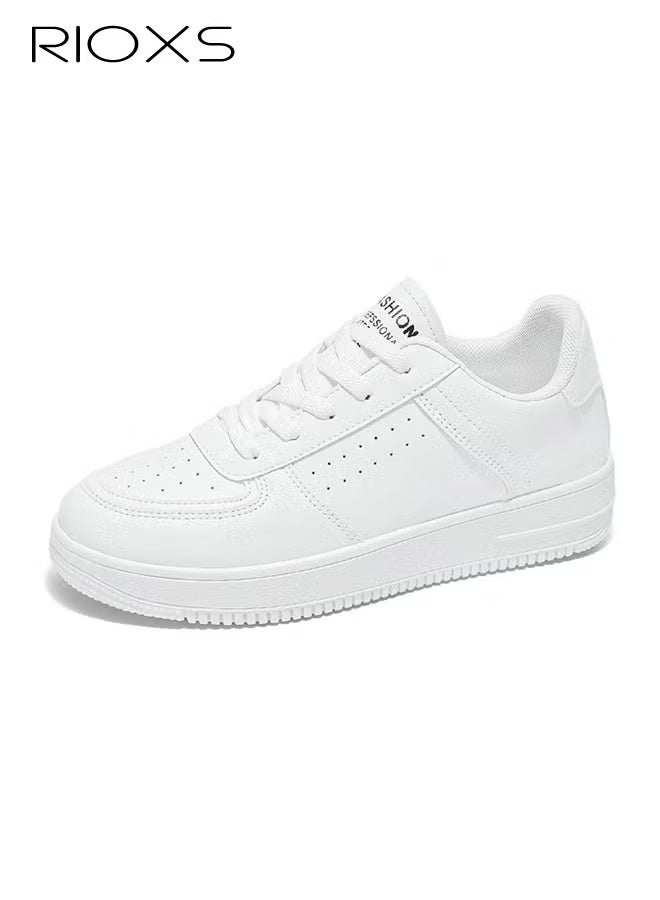 RIOXS Women's Classic White Sneakers, Casual Lightweight Leather Platform Sneakers, Breathable Sports Shoes Comfortable Walking Shoes for Ladies, Trendy Low Top Sneakers Versatile Leisure Shoes Tennis Shoes for Shopping Work Travel and Daily Wear, White - Image 5