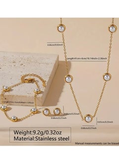 Home Clearance Sale [Vacation Ready] Elegant 4pcs Pearl-Embellished Stainless Steel Jewelry Set - Includes Necklace, Bracelet, Earrings - Ideal for Parties, Gatherings, and Daily Wear  - Image 3