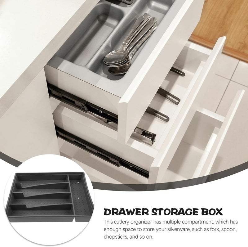 Flatware Organizer Tray for Drawer, Gray Plastic Utensil Holder with Dust-resistant Design, Cutlery Silverware Storage for Kitchen Drawer Organization - Image 3