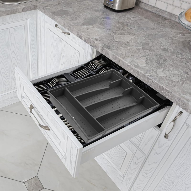 Flatware Organizer Tray for Drawer, Gray Plastic Utensil Holder with Dust-resistant Design, Cutlery Silverware Storage for Kitchen Drawer Organization - Image 5