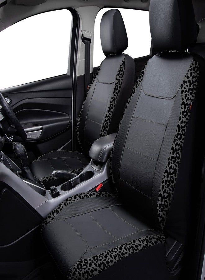 Flying Banner flyingbanner car seat Covers Faux Leather Waterproof Easy Clean Easy Installation (Leopard Gray Velvet Black, 2 Fronts) - Image 2