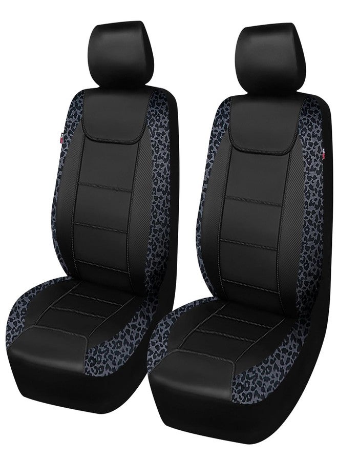 Flying Banner flyingbanner car seat Covers Faux Leather Waterproof Easy Clean Easy Installation (Leopard Gray Velvet Black, 2 Fronts) - Image 1