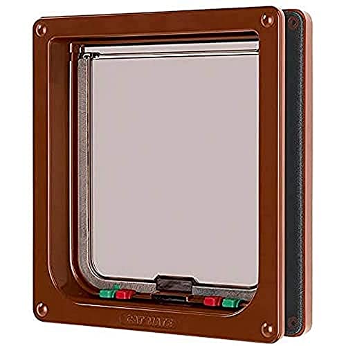 Cat Mate Large 4Way Cat Door for Large Cats and Small Dogs with Magnetic Catch and Durable Rigid Flap Brown