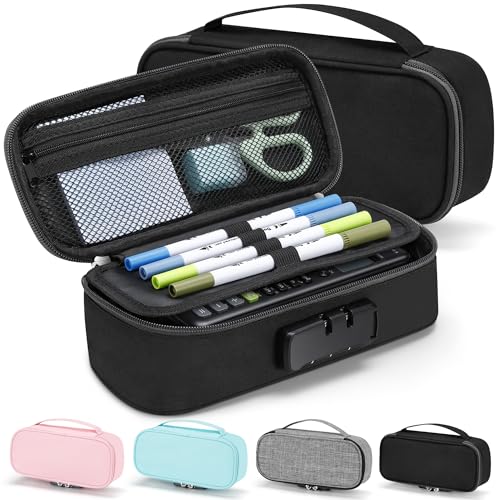 Zannaki Cute Pencil Case with Lock for Boys and Girls, Soft Large Capacity Pencil Case with Handle, Cool School Supplies Pencil Box Pen Stationery Storage Bag Organizer for Kids Teens Adults, Black - Image 1