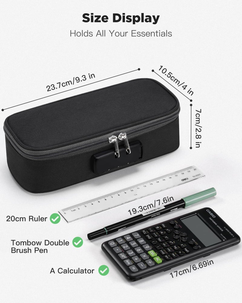 Zannaki Cute Pencil Case with Lock for Boys and Girls, Soft Large Capacity Pencil Case with Handle, Cool School Supplies Pencil Box Pen Stationery Storage Bag Organizer for Kids Teens Adults, Black - Image 2
