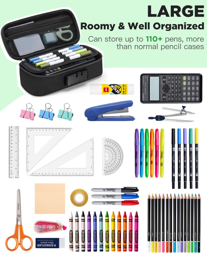 Zannaki Cute Pencil Case with Lock for Boys and Girls, Soft Large Capacity Pencil Case with Handle, Cool School Supplies Pencil Box Pen Stationery Storage Bag Organizer for Kids Teens Adults, Black - Image 4