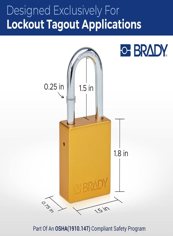 Brady Safety Lockout Padlock Sets - 6 Pack - Yellow - Keyed Alike Safety Lockout Padlocks - 2 Keys Per Lock - SDAL-YLW-38ST-KA6 - Image 4