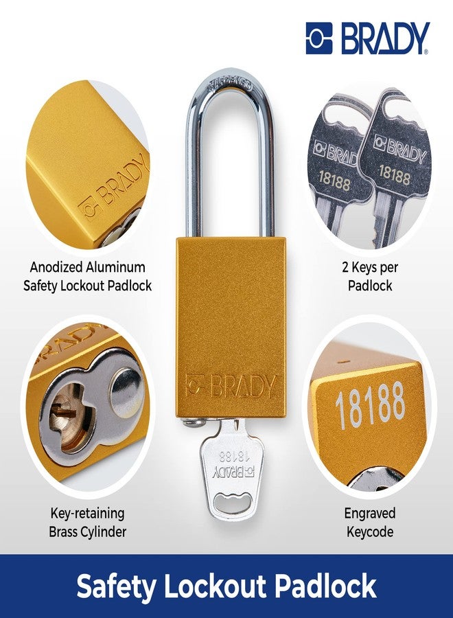 Brady Safety Lockout Padlock Sets - 6 Pack - Yellow - Keyed Alike Safety Lockout Padlocks - 2 Keys Per Lock - SDAL-YLW-38ST-KA6 - Image 3