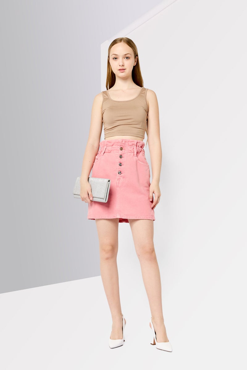 Scotch & Soda تنورة جينز قصيرة نسائية سادة، خوخي - Image 2