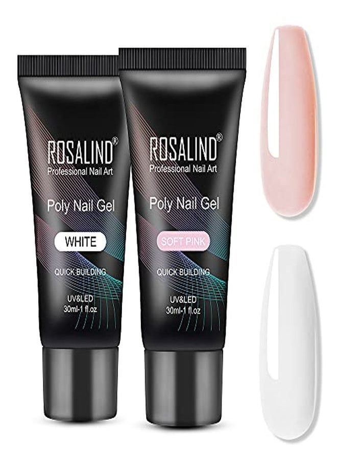 Rosalind K&White Extension Gel Rosalind 2 Pcs 30Ml White Poly Nail Gel Kit Soft Pink Nail Builder For Nail Art Decoration Nail Thickening Poly Nail Gel Tube Easy To Diy Use Need Uv Lamp  - Image 1