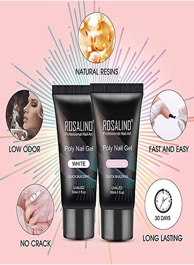 Rosalind K&White Extension Gel Rosalind 2 Pcs 30Ml White Poly Nail Gel Kit Soft Pink Nail Builder For Nail Art Decoration Nail Thickening Poly Nail Gel Tube Easy To Diy Use Need Uv Lamp  - Image 4