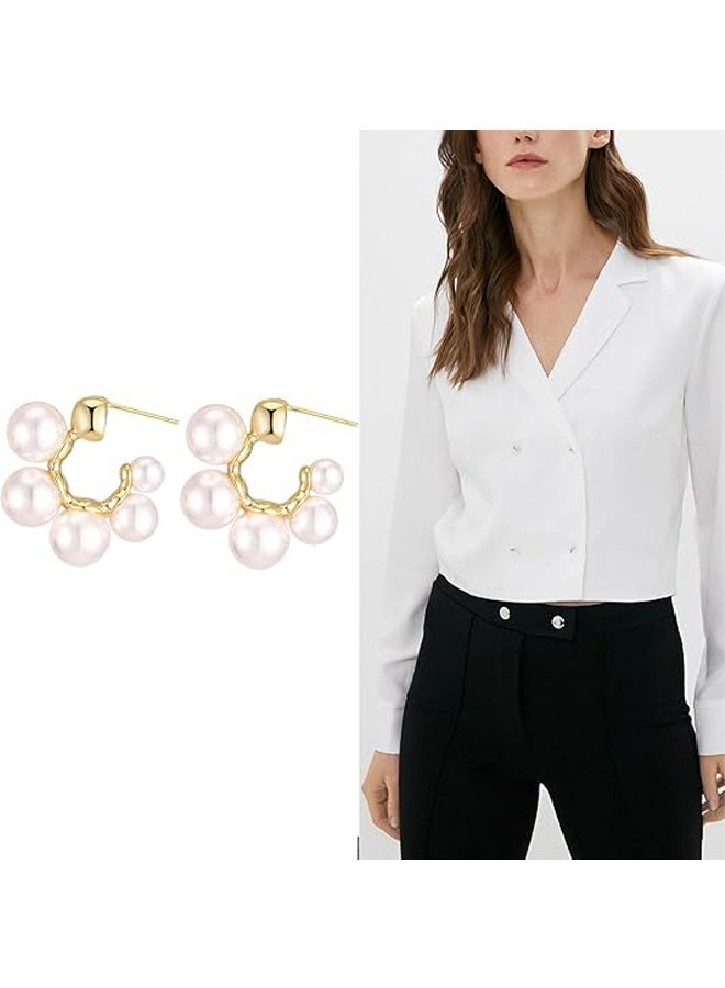 إم إكس إن Pearl Hoop Earrings, Pearl Drop Earrings, 925 Sterling Silver Gold Pearl Hoops EarringsTrendy Lightweight Hypoallergenic Pearl EarringsJewelry - Image 3