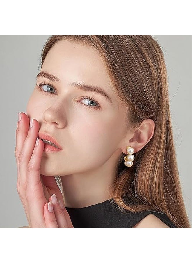 إم إكس إن Pearl Hoop Earrings, Pearl Drop Earrings, 925 Sterling Silver Gold Pearl Hoops EarringsTrendy Lightweight Hypoallergenic Pearl EarringsJewelry - Image 4