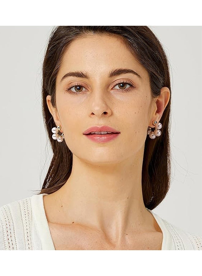 إم إكس إن Pearl Hoop Earrings, Pearl Drop Earrings, 925 Sterling Silver Gold Pearl Hoops EarringsTrendy Lightweight Hypoallergenic Pearl EarringsJewelry - Image 5