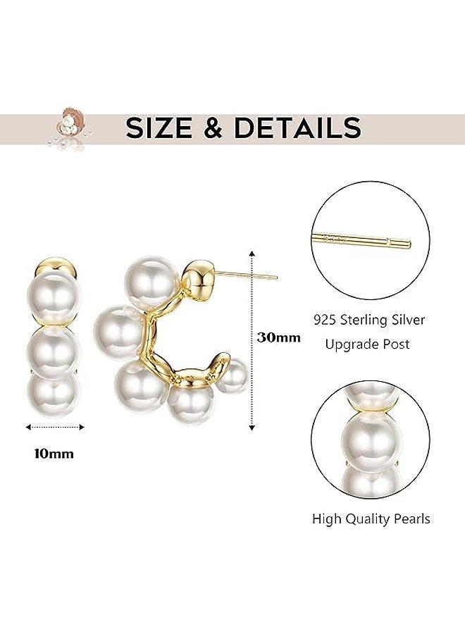 إم إكس إن Pearl Hoop Earrings, Pearl Drop Earrings, 925 Sterling Silver Gold Pearl Hoops EarringsTrendy Lightweight Hypoallergenic Pearl EarringsJewelry - Image 2