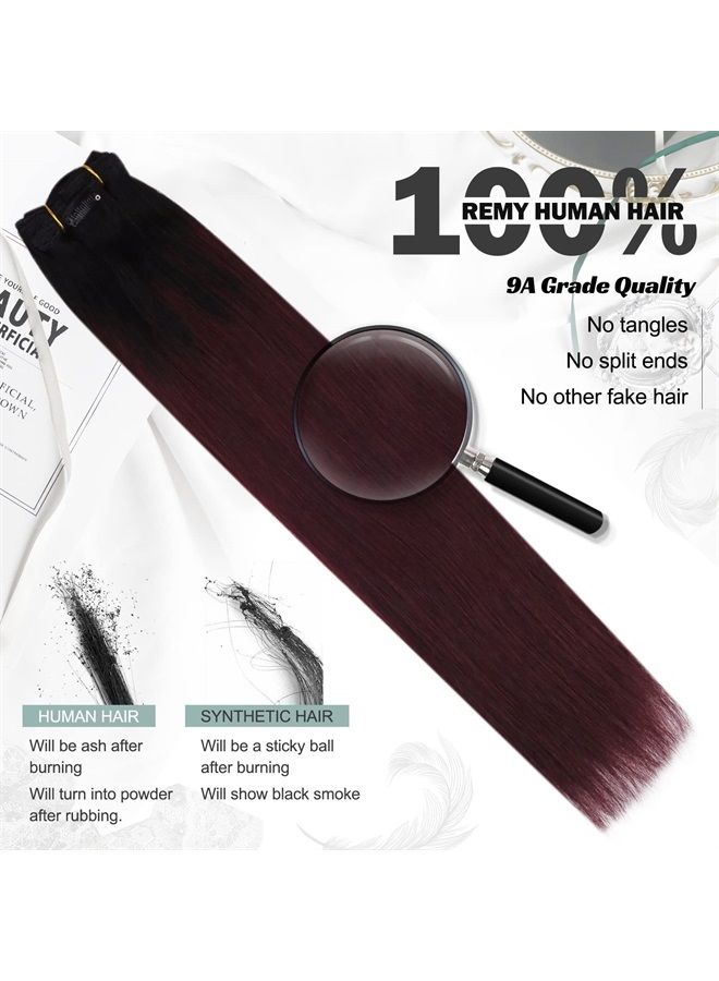 Moresoo Clip Hair Extensions Real Human Hair 20inch Burgundy Extensions Real Hair Extensions Clip in Human Hair Full Head 7Pieces/120Grams Double Weft Clip Extensions - Image 1