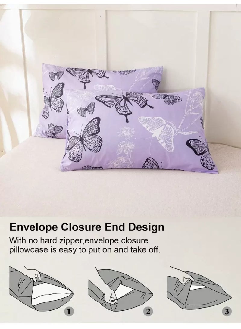 Purple Butterfly Duvet Cover Set – Lavender Pastel Butterfly Print Bedding – Soft & Elegant Nature-Inspired Duvet Cover with Matching Pillowcases (Comforter Not Included) - Image 3