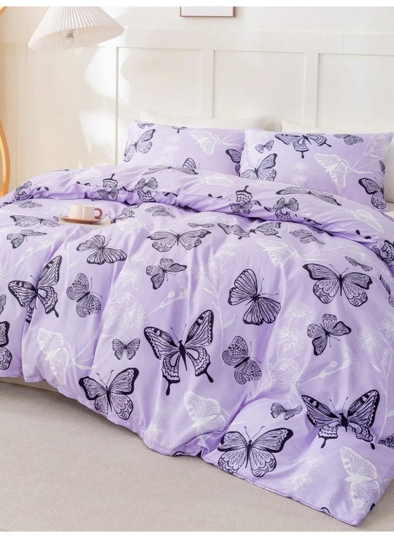 Purple Butterfly Duvet Cover Set – Lavender Pastel Butterfly Print Bedding – Soft & Elegant Nature-Inspired Duvet Cover with Matching Pillowcases (Comforter Not Included) - Image 2